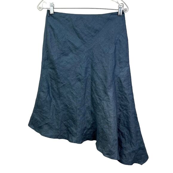 Jasper Conran Womens Linen Midi Skirt Fully Lined Asymmetric Hem Side Zip Blue 8 - Picture 3 of 6
